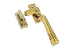 Fensterverschluss Messing poliert komplet mit Haken. Links