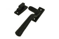 Fensterverschluss Messing schwarz komplet mit Haken. Links