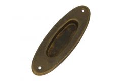 Griffmuschel Schiebetür oval Messing patiniert Einbau (1930)
