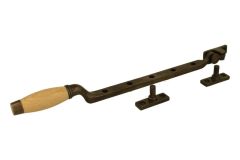 Fensterfeststeller Messing patiniert Buchenholz (1930)