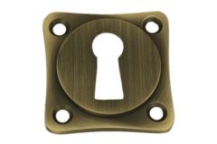 Schlüssel-Rosette Quadrat "Tonnen Design" Messing patiniert