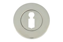 Schlüssel-Rosette Messing vernickelt. Höhe 8mm.